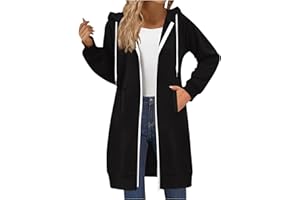 MaMiDay Long Hoodies for Women Zip Up Double Zipper Fleece Jacket Tunic Sweatshirts Fall Winter Fashion Clothes
