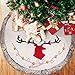 Christmas Tree Skirt Large 48 inch Plush Edge Border Round Xmas Tree Skirt Reindeer Pattern Carpet Apron for Christmas Home Holiday Party Decoration