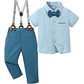 SANMIO Toddler Baby Boy Clothes Suit Gentleman Wedding Outfits, Formal Dress Shirt with Bowtie + Suspender Pants 1-5 Years