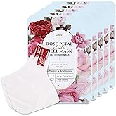 PETITFEE Rose Petal Satin Heel Mask (5pairs) - Moisturizes & Softens Dry and Cracked Heels, Rose Scented Heel Repair Masks with Shea Butter, Urea, BHA, AHA for Smooth Heels, Heel Treatment