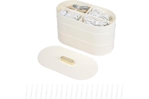 Yesesion Cord Organizer Box with 2 Large and 1 Small Trays, Plastic Cable Storage Case with 20pcs Wire Ties for Desk Drawer, Home Office Supplies, Clamps, Phone Charger, USB, Art Crafts (White)