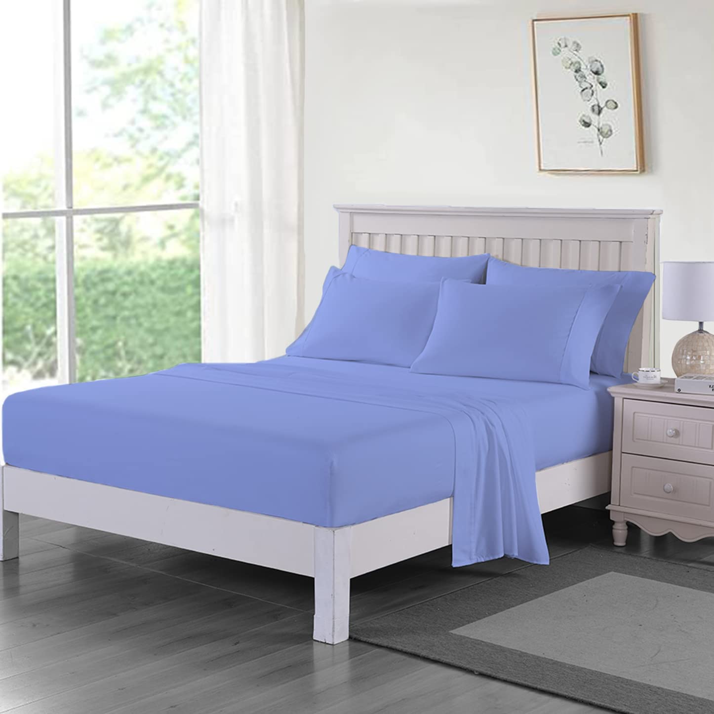 DAZZLE COLLECTION 100% Egyptian Cotton Sheet 200 Thread Count Bed Fitted Sheet Hotel Quality Bedding Set Soft & Crisp Cotton Caravan Campervan (Pair Of Pillow, Blue)