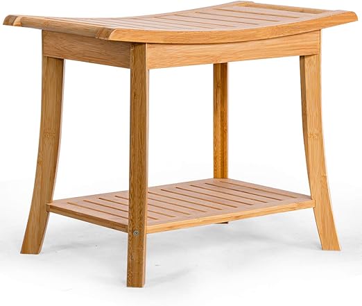 Amazon Com Giantex Bamboo Storage Shelf Shower Spa Chair Seat Bench Organizer Stool For Outdoor And Indoor 24 X 13 X 18 Natural Home Kitchen
