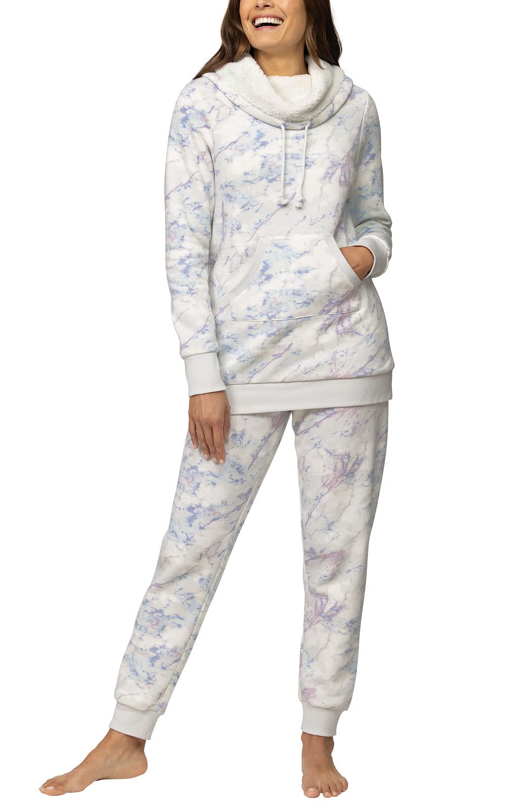 PajamaGram Fuzzy Pajamas For Women - PJ Set For Women, Blue Marble, MD Image