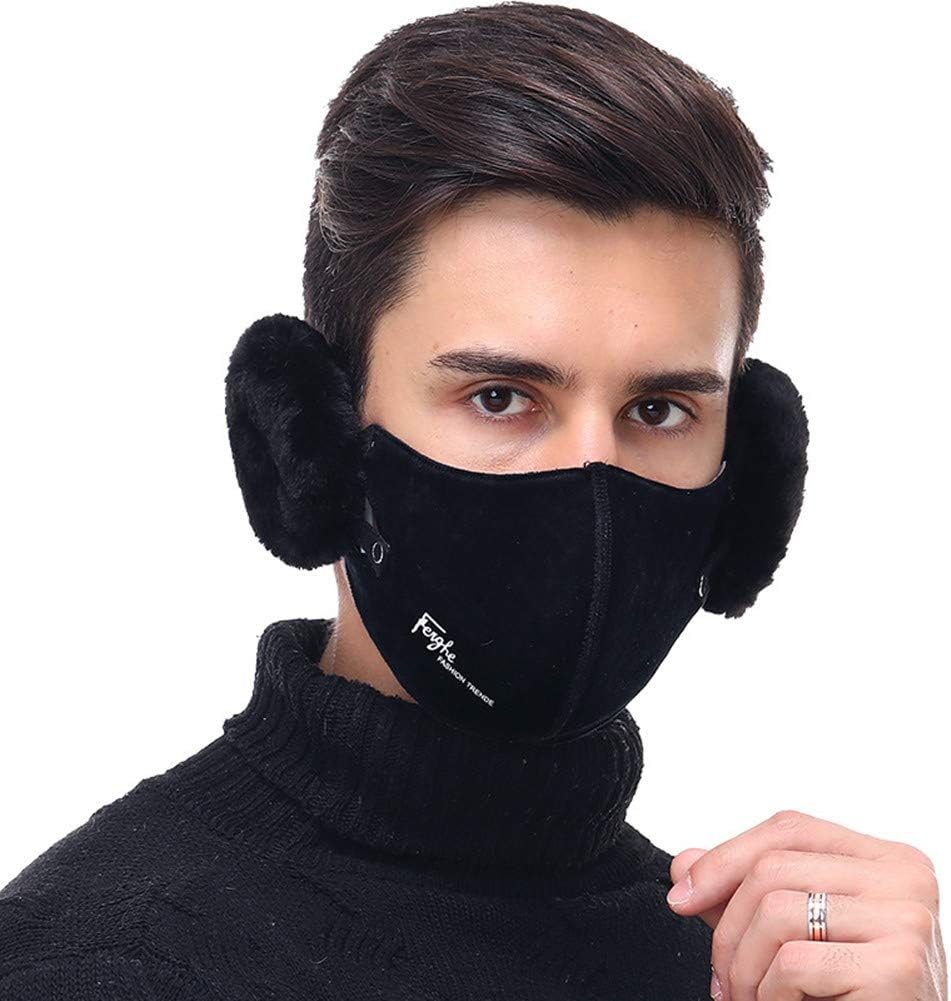 Rungear Men Women Face Mouth Mask Earmuff Winter Anti Dust Windproof Warm Cotton Fleece Safety Face Mouth-Muffle Mouth Nose Ear Warmer for Skiing Motorcycle Bicycle Cycling (Black)