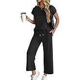 ATHMILE Two Piece Sets for Women Cap Sleeve Lounge Matching Casual Outfits Wide Leg Pants Summer Vacation Travel Outfits