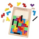 SainSmart Jr. Wooden Tetris Puzzle 40 Pcs Brain Teasers Toy for Kids, Wood Puzzle Box Brain Games Wood Burr Tangram Jigsaw Toy Children Days