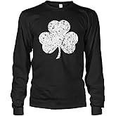Men's White Three Leaf Clover St Patrick's Day Long Sleeve T-Shirt