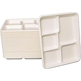 emlifepak Small and Shallow 10.25 * 8.25inch 5 Compartment Plates 125pack, Disposable 5 Section eco friendly Sugarcane Divided Plates,School Lunch Tray And Disposable Plates With Compartment
