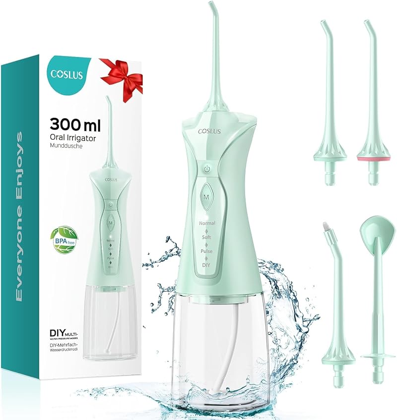COSLUS C30 Water Flosser Picks 4 Modes 300ml Cordless IPX7 Portable
