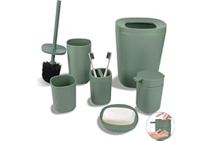 D&ONEHOS Bathroom Accessories Set, 6pcs Bathroom Accessory Set with Trash Can, Toilet Brush Set，Toothbrush Holder, Toothbrush Cup, Soap Dispenser, Soap Dish(Green)