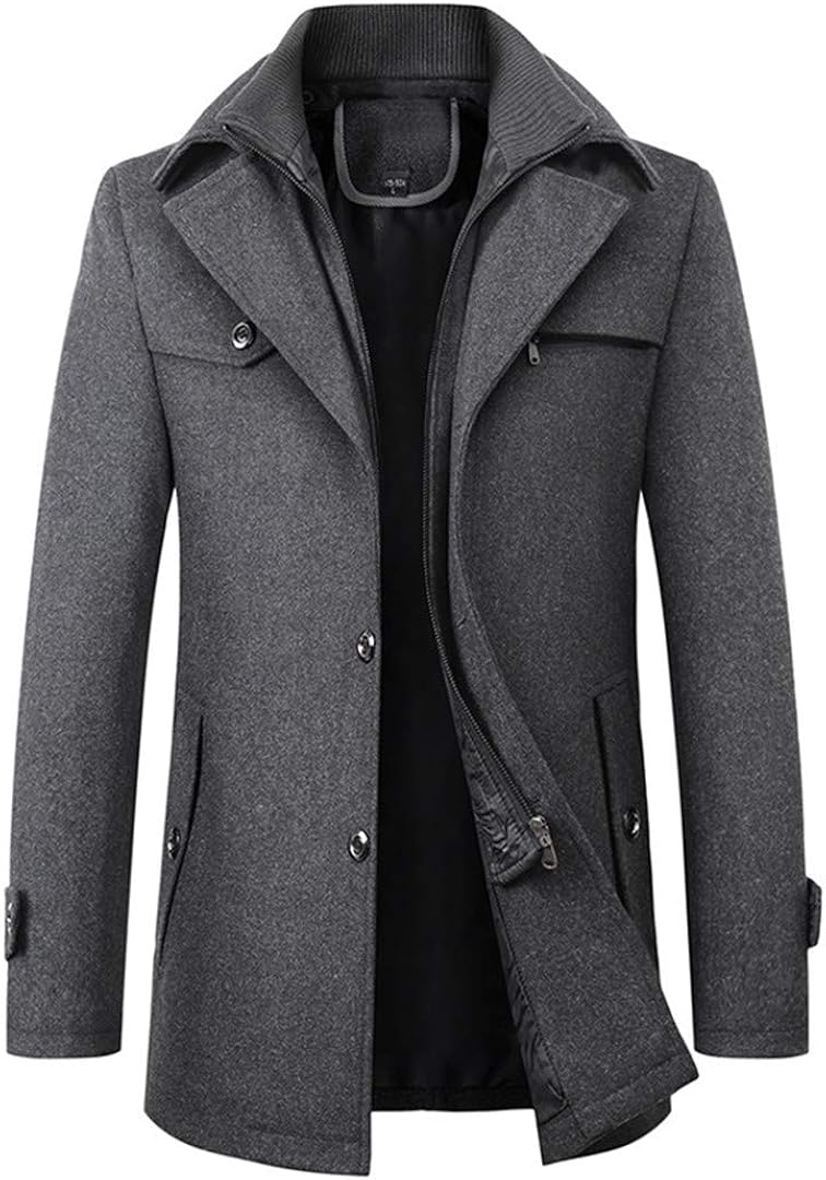 KT&Jacket Winter Männer Doppelkragen Wollmischung Langer Wollmantel
