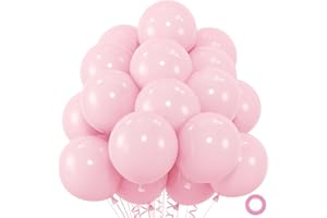 ZIZASARY 50pcs Pink Balloons, 12inch Light Pastel Pink Balloon for Birthday Party Baby Shower Wedding Anniversary Valentine’s Decoration (With Ribbon & Glue)