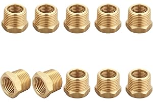T TANYA HARDWARE 3/8 Inch Male x 1/4 Inch Female Reducing Adapter, NPT Brass Hex Bushing, Hex Head Pipe Fitting, Thread 0.625" OD × 0.5" ID, (Pack of 10)