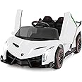 OLAKIDS 2 Seater Kids Ride On Car, 12V 4WD Licensed Lamborghini Veneno Electric Vehicle with Remote Control, Toddlers Battery Powered Toy Gift with 2 Speeds, Rocking Mode, Music, USB, MP3 (Beige)