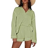 Pink Queen Women's 2025 Fall Casual Waffle Knit Long Sleeve Lounge Sets Casual Top and Shorts 2 Piece Outfits Sweatsuit