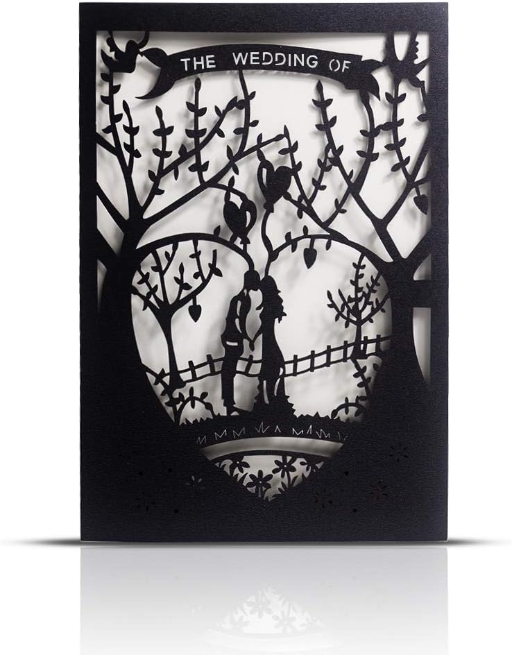 Laser Cut Printable Wedding Invitation Kits - 25pcs 4.7'' x 7'' Black Love Tree Wedding Invitations Cards with Printable Paper and Envelopes for Engagement Marriage Bridal Shower Anniversary