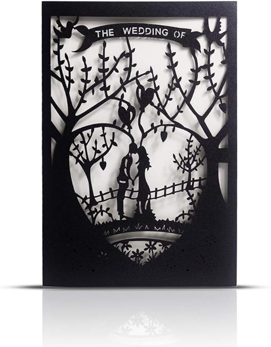 Laser Cut Printable Wedding Invitation Kits - 25pcs 4.7'' x 7'' Black Love Tree Wedding Invitations Cards with Printable Paper and Envelopes for Engagement Marriage Bridal Shower Anniversary