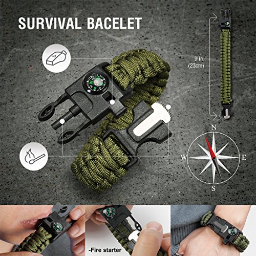MOSSY OAK Emergency Survival Kit in Waterproof and Airproof Protective Case, with Multitool, Pocket Folding Knife, LED Tactical Flashlight, Survival Pen and 550 Paracord Bracelet