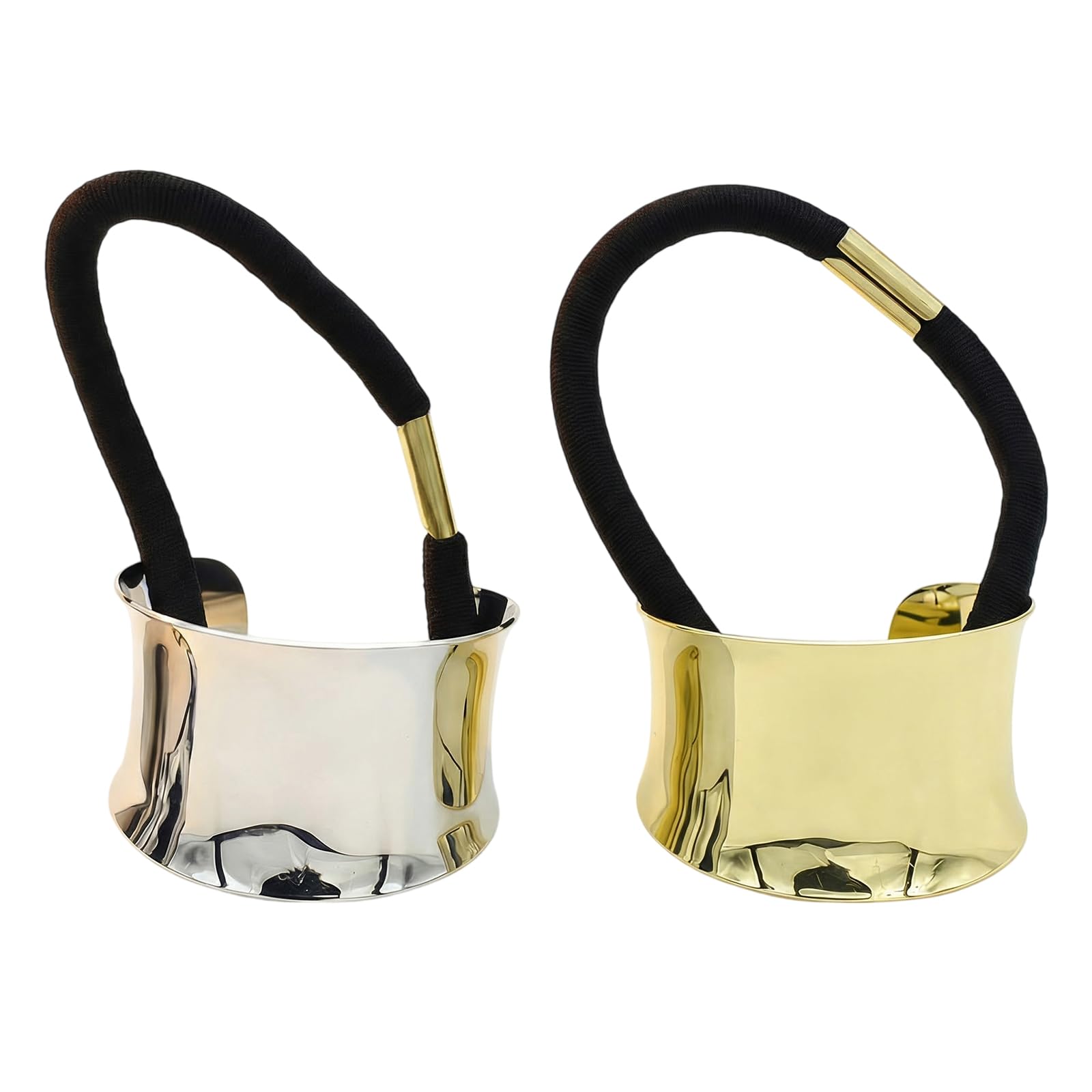 2PCS Punk Metal Circle Hair Cuff Ponytail Holder Elastic Hair Ties Elastic Hair Band Cuffs Wrap High Ponytail Holder Elastic Rope Hair Accessories(Gold+Silver)