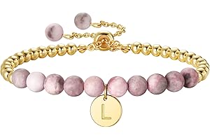 Ritach Christmas Gifts for Teens Girls Kids - Pink Zebra Natural Stone Bracelet Gold/Silver Beaded Bracelets Adjustable Disc Initial Bracelets for Teen Girls Kids Birthday Gifts Stocking Stuffers