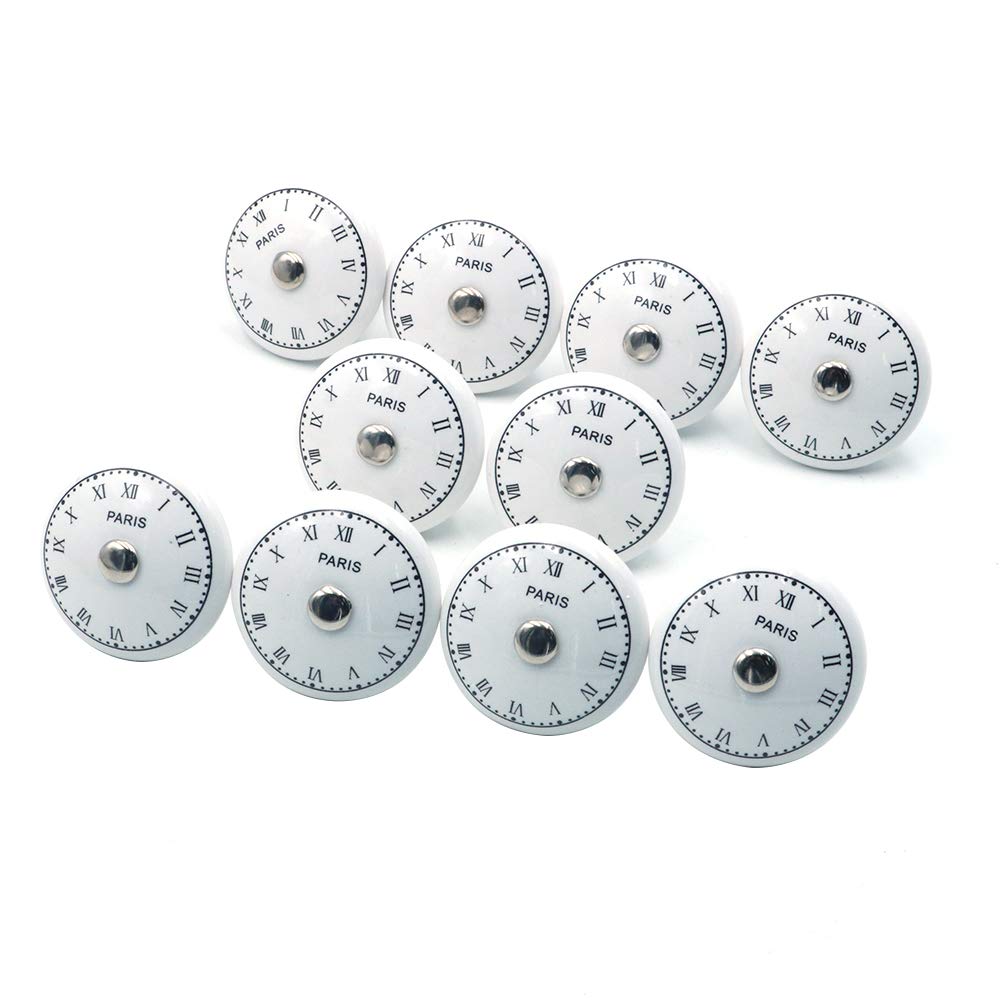 Namvo Set of 10 x The Time Ceramic Door Knobs Vintage Shabby Chic Antique Cupboard Door Handles Roman Numerals