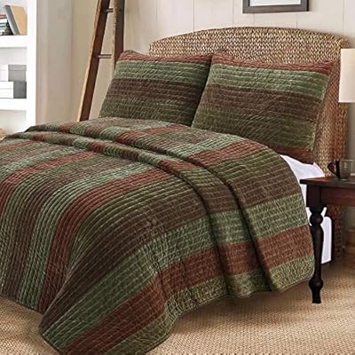 Amazon Com Cozy Line Home Fashions Rhett Dark Brown Sage Green Bold Striped Reversible Quilt Bedding Set Coverlet Bedspread Set Brown Sage Queen 3 Piece Home Kitchen