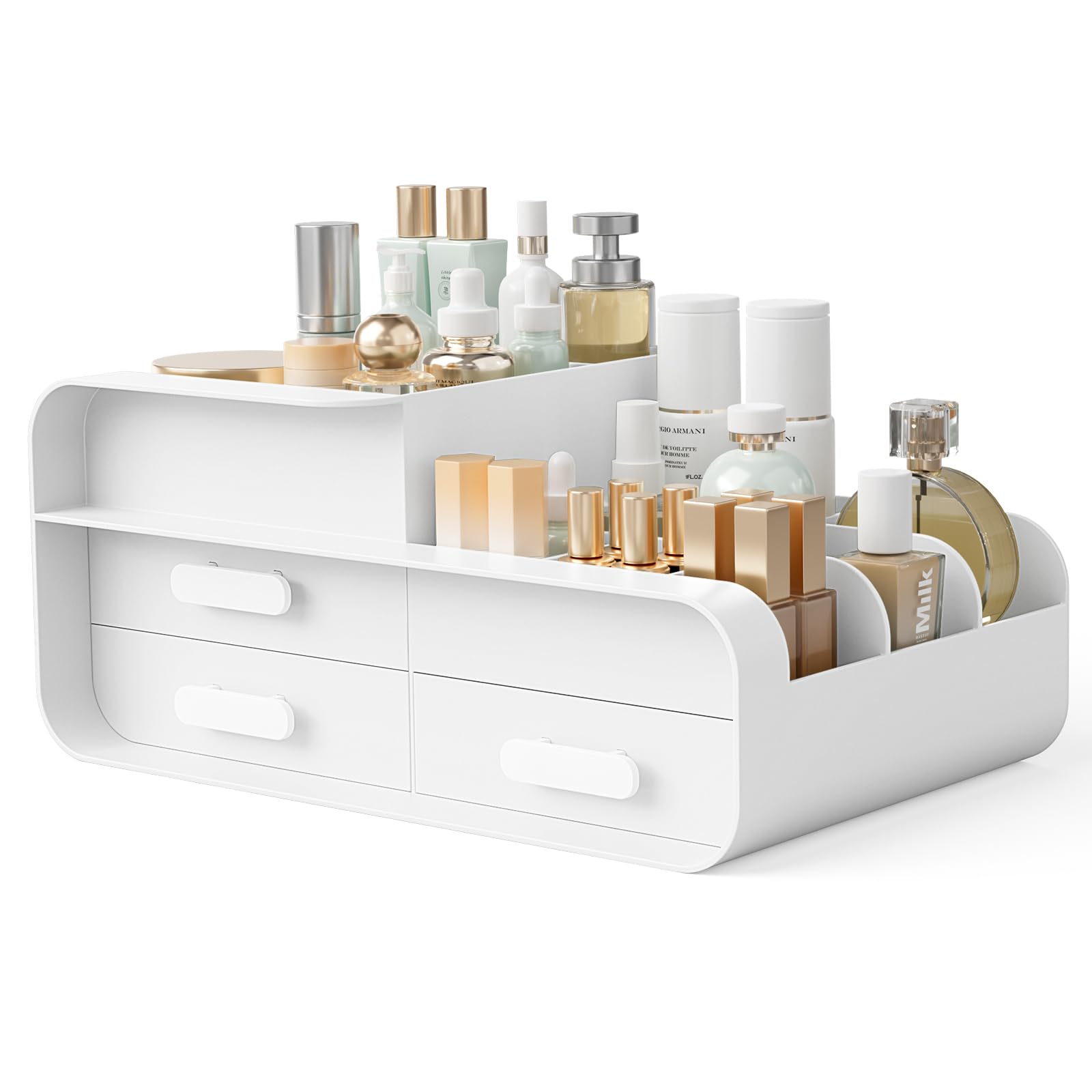 BTGGG Makeup Organiser Cosmetics Skincare Storage with Drawers Beauty Organiser for Vanity Jewelry Organizer Multifuctional Make Up Storage Box for Dressing Table Bedroom Bathroom, White — image 1