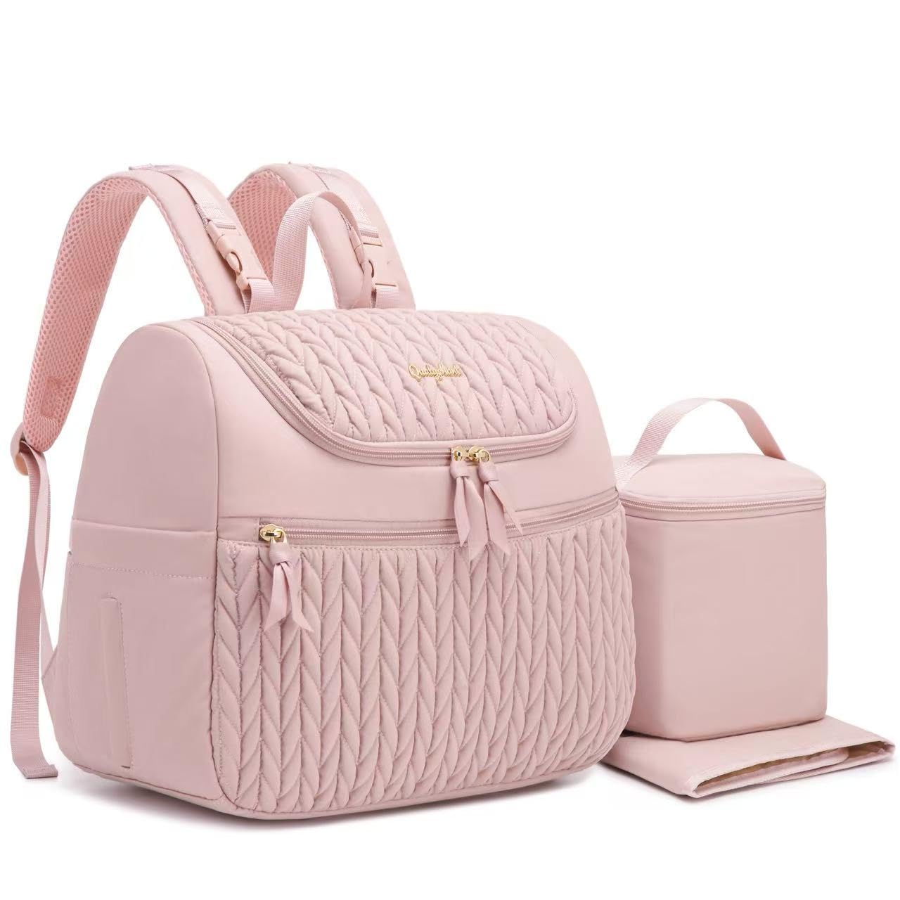 Photo 1 of ***MISSING SMALLER COOLER BAG & HAS ODOR**** Qualyphant Breast Pump Bag for Spectra S1/S2 & Medela – Insulated Cooler Bag, 13" Laptop Sleeve, Diaper Backpack with Changing Pad – Lightweight, Water-resistant & Stylish for Work, Travel, Pink
