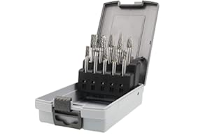 OSIDU Carbide Burrs Set 1/4 Inch Shank Double Cut Solid Carbide Rotary Burr Set for Die Grinder Drill, Metal Carving, Polishing, Engraving, Drilling(10pcs)