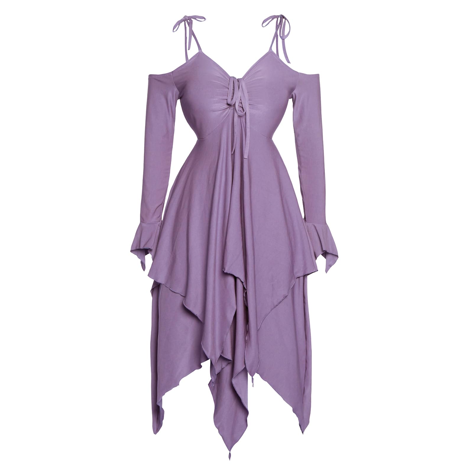 Photo 1 of Vibsion Renaissance Fairy Dress Womens Gothic Witch Dress Off-Shoulder Tiered Handkerchief Dress for Fairycore Fashion