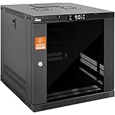 Tecmojo 9U Wall Mount Rack with Thermostat, 17.7inch Depth Enclosed Server Cabinet with 2 Cooling Fans,Lockable Door &amp; Hardware,9U Rack for 19inch Equipments,Glass Door