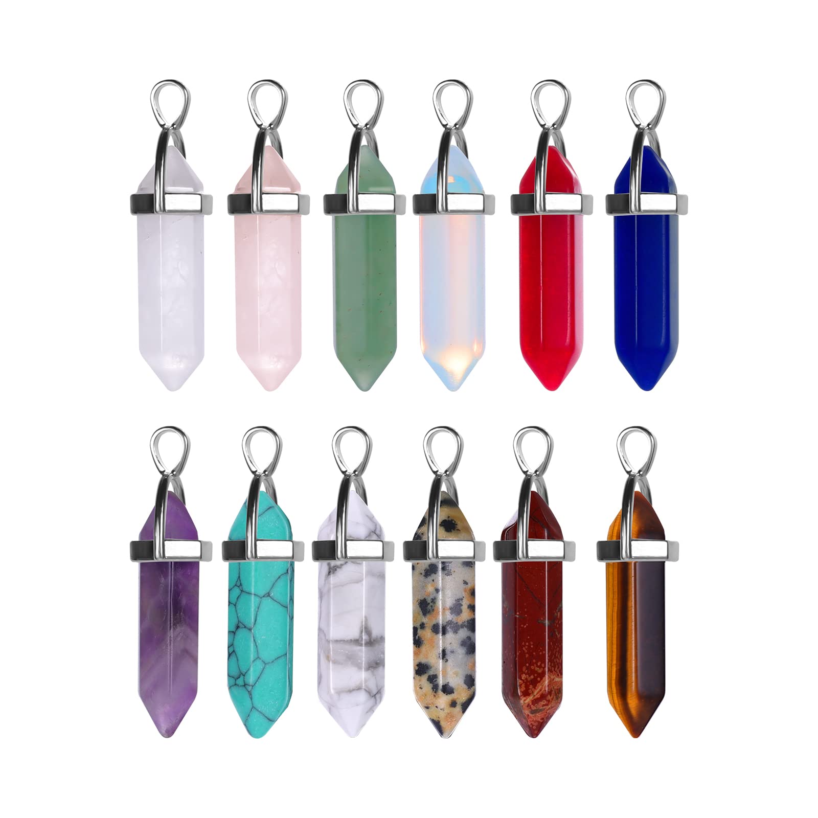SAVITA 12pcs Chakra Crystal Pendants, Crystal Pendant Charms Hexagonal Natural Quartz Stone Pendants for Men Women Jewelry Making