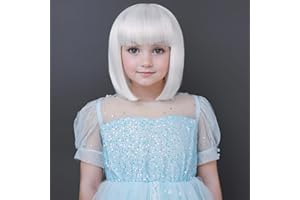 YTbeauty Kids White Wig Short Bob Wigs with Bangs for Girls 10Inch Cute Bob Straight Hair Heat Resistant Synthetic Child Wig for Party Costume Halloween Cosplay(White)