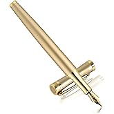 lucilynx Fountain Pen, Medium Nib, Includes 8 Ink Cartridges [Black & Blue] & Ink Converter, Calligraphy Pen, Consistent Writing, Nice Pens - Gold