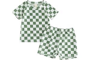 DEWADBOW Toddler Boy Two Piece Swimsuit Short Sleeve Top Trunk Rashguard Swimwear Boy Sun Protection Beach Clothing