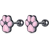 Bellitia Jewelry Cute Cat Paw Print Drip Painting Technique Stud Earrings for Women, 925 Sterling Silver Cat Motif Animal Earrings Jewellery Gift for Anniversary, Birthday, Valentine’s Day