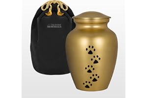 Trupoint Memorials Small Pet Urn for Dogs and Cats Ashes, Paws Print Gold Cremation Urns for Pets up to 17 lbs