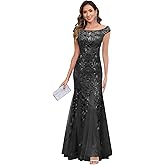 AIHKO Off The Shoulder Sequin Mother of The Bride Dresses for Wedding Long Tulle Mermaid Evening Formal Dress