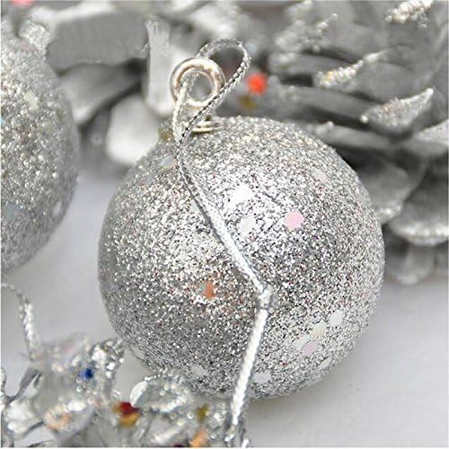 12pcs Silver Christmas Tree Hanging Balls Pine Cones Party Decoration Ornament Decor for Home and Party Supplies 4cm