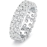 18K White Gold Plated Round-Cut Cubic Zirconia All-Around Band Ring Cocktail Jewelry for Women and Men
