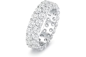 MDFUN 18K White Gold Plated Round-Cut Cubic Zirconia All-Around Band Ring Cocktail Jewelry for Women and Men