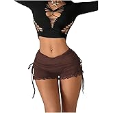 RoseSeek Women's Side Drawstring Lace Ruffle Shorts Y2K Ruched Low Rise Mini Stretchy Slim Fit Micro Shorts