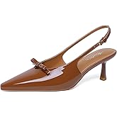 Mostrin Kitten Heels for Women Pointed Toe Pumps Patent Leather Low Heel Slingback Heels with Buckle Dress Shoes for Dating Party Working