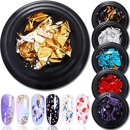 PINPAI Nail Flake Chip Foil, 6 boxes Acrylic Paillette Chip Foil Sequin Nail Art Flake Foil 3D Nail Art Glitter Stickers Decoration