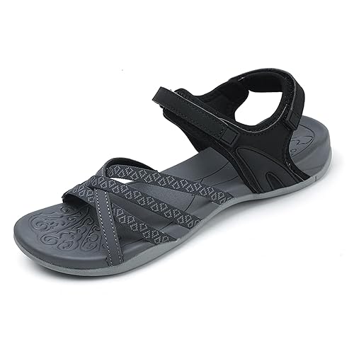 Unitysow Walking Sandals Womens Outdoor Hiking Sport Sandals Ladies Summer Casual Comfortable Orthopedic Slides,Black Grey,6 UK