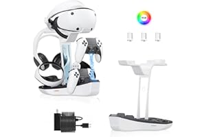 AceGamer Dual Charging Station for PS5 and VR2 Controllers, 4-In-1 Charging Dock for PS VR2 with VR Headset Display Stand, Headphone Holder, LED Lights & 3*Magnetic Connectors, Electronics Accessories