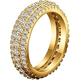 ENDLESSNESS & ETERNITY 14K White Gold Plated 3 Row Eternity Band Ring for Women CZ Cubic Zirconia Wedding Band for Women