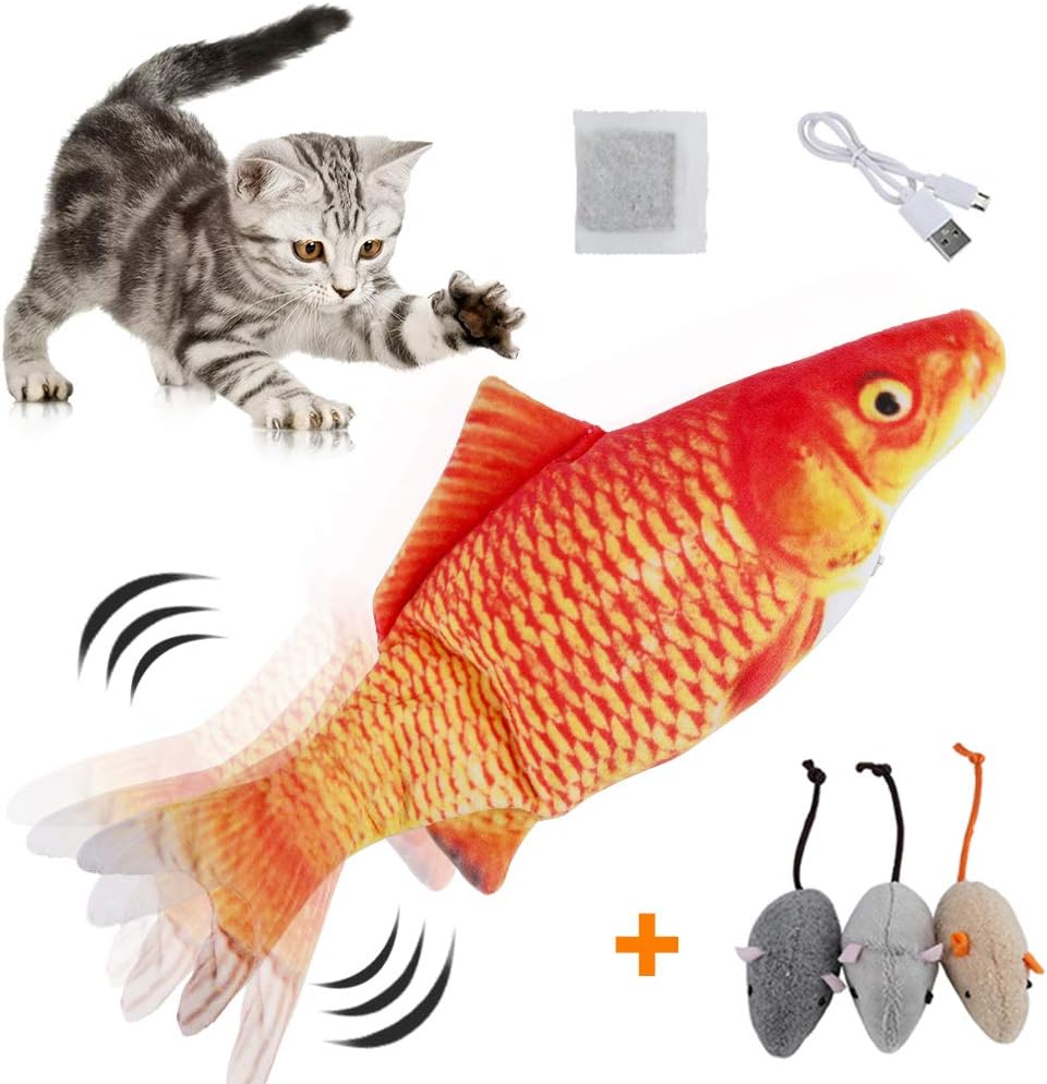 HZONE Electric Flopping Fish Cat Toy, Realistic Plush Interactive Electric Moving Fish Cat Kicker Toys, Wiggle Fish Catnip Toys Motion Kitten Toy, Cat Chew Bite Kick Toy for Cat Kitten Kitty Exercise