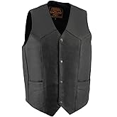 Milwaukee Leather LKM3730 Men's Black Leather Western Style V-Neck Motorcycle Rider Vest with Front Snap Closure